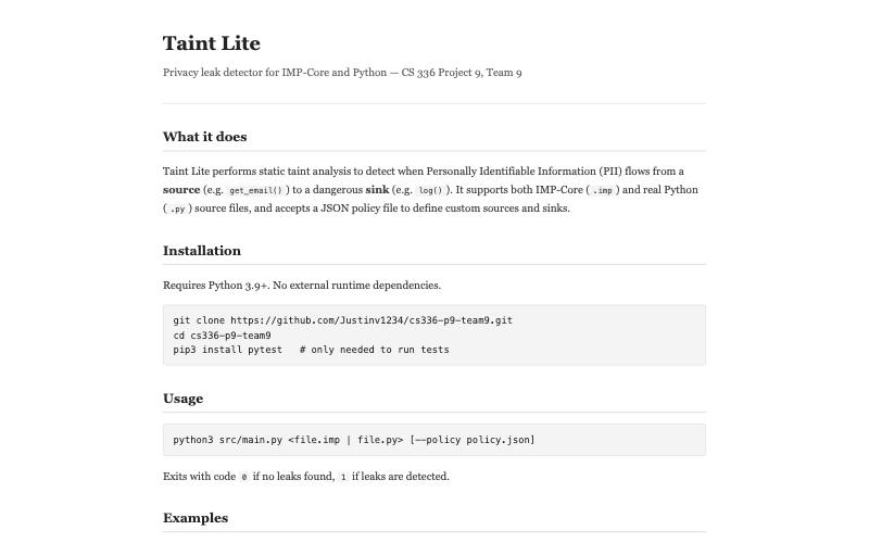Screenshot of Taint Lite