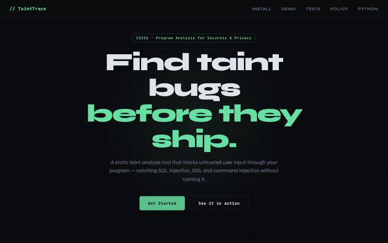 Screenshot of TaintTrace